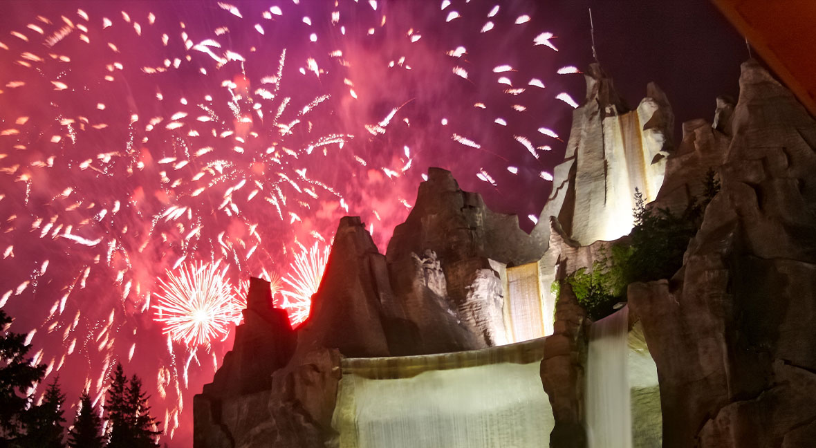 Fireworks over a mountain at Canada's Wonderland