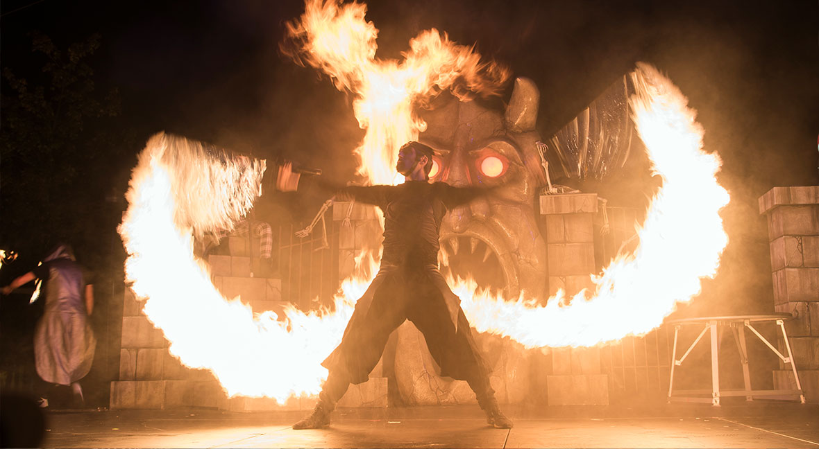 A Fire Dancer performing as one of the Halloween attractions at Canada's Wonderland