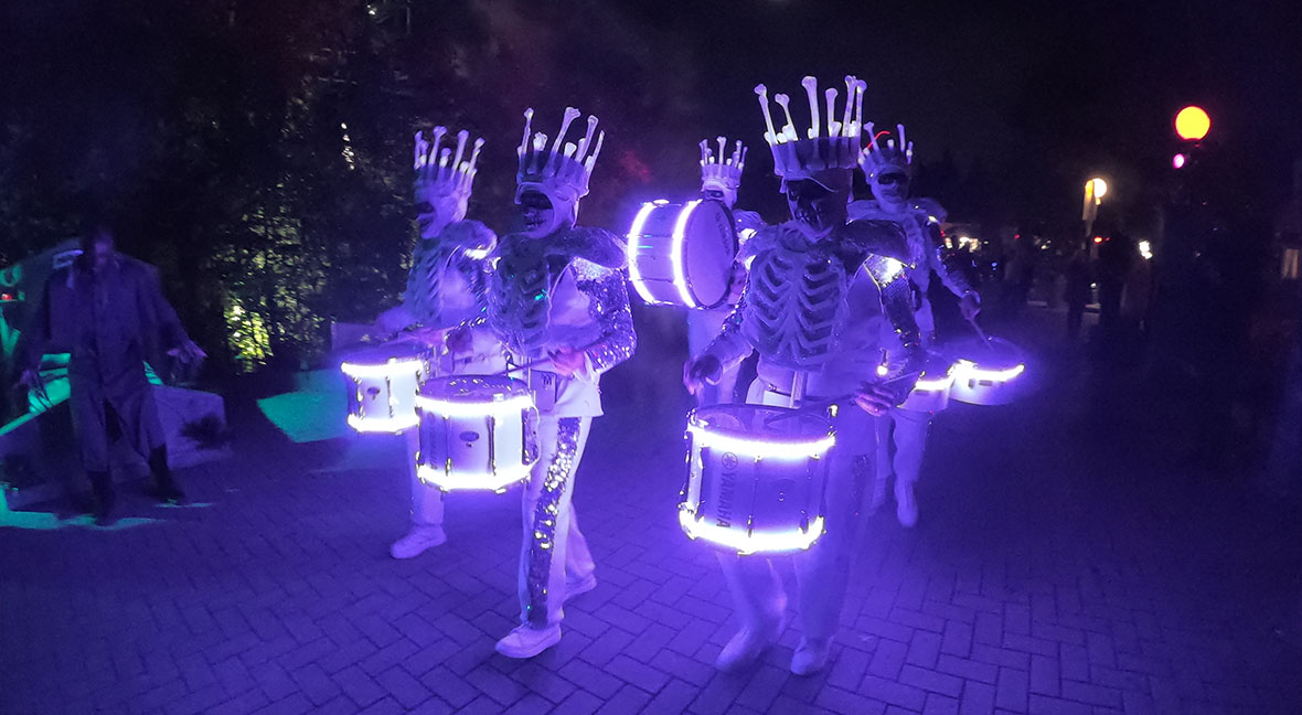 A band of skeletons performing as part of the Halloween Entertainment